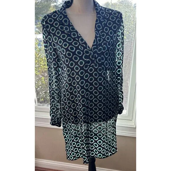 Zara Basics Navy & Green Geometric‎ Print Dress, Sz Small, Tunic - Picture 7 of 7